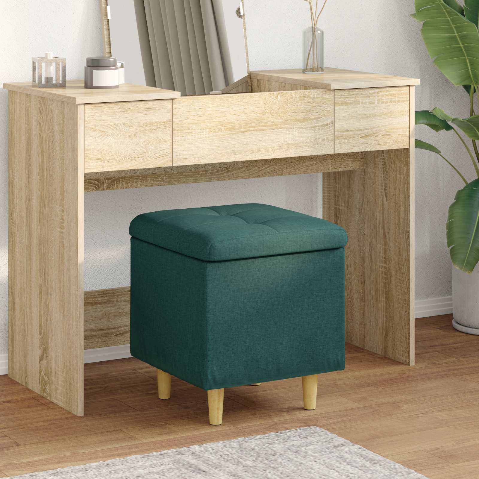 Ottoman med förvaring Mörkgrön 40 x 40 x 45 cm tyg