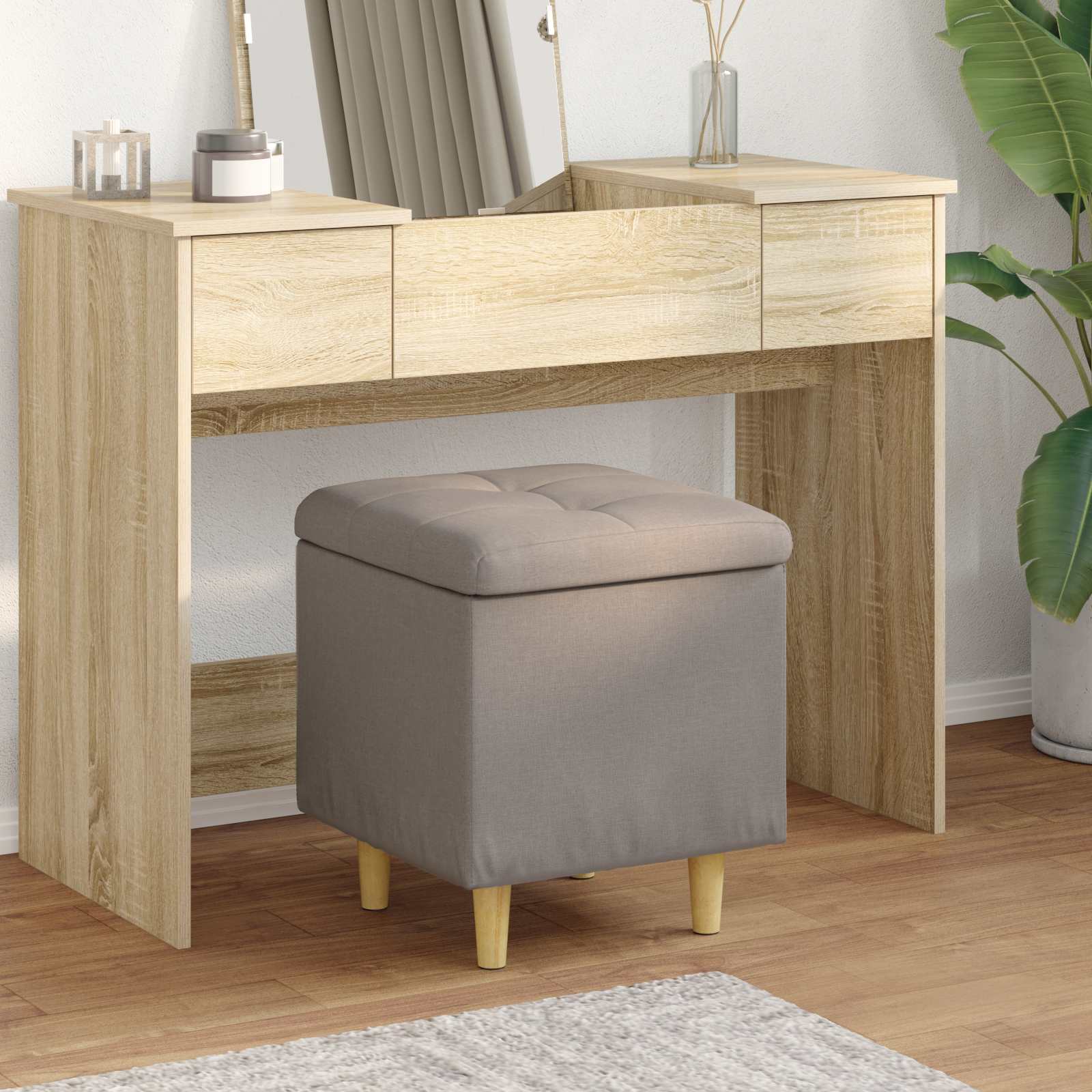 Ottoman med förvaring Taupe 40 x 40 x 45 cm tyg