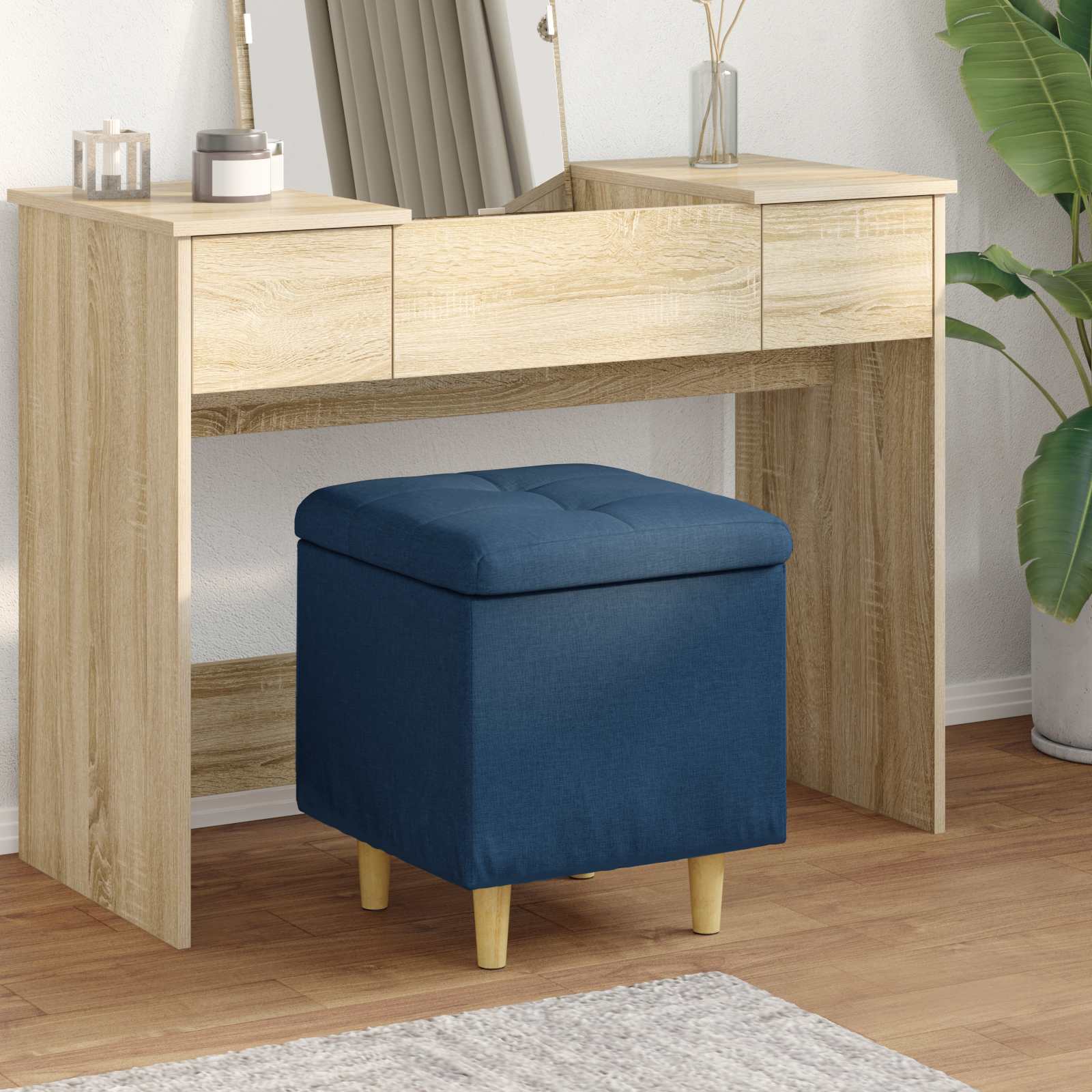 Ottoman med förvaring Blå 40 x 40 x 45 cm tyg