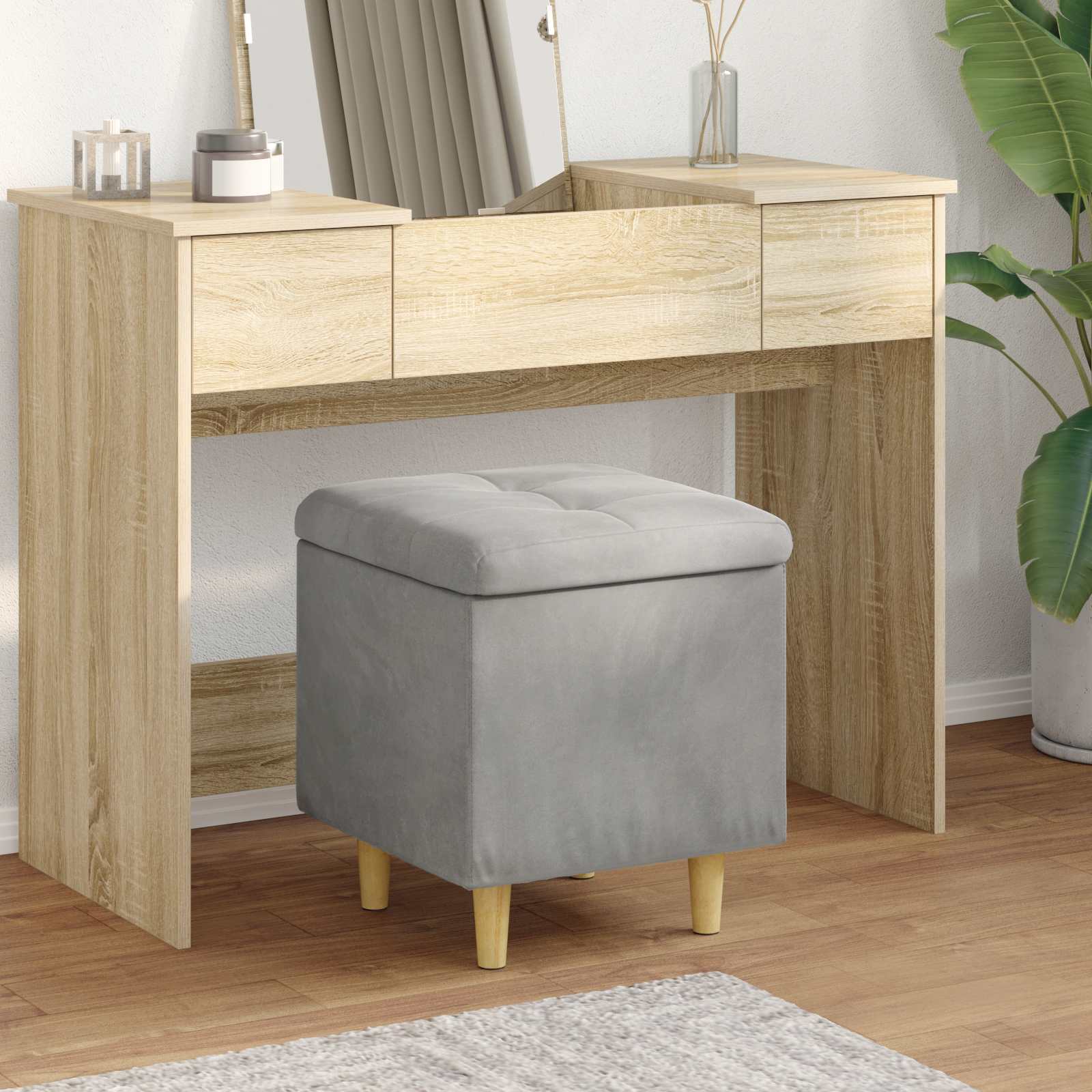 Ottoman med förvaring Ljusgrå 40 x 40 x 45 cm Sammet