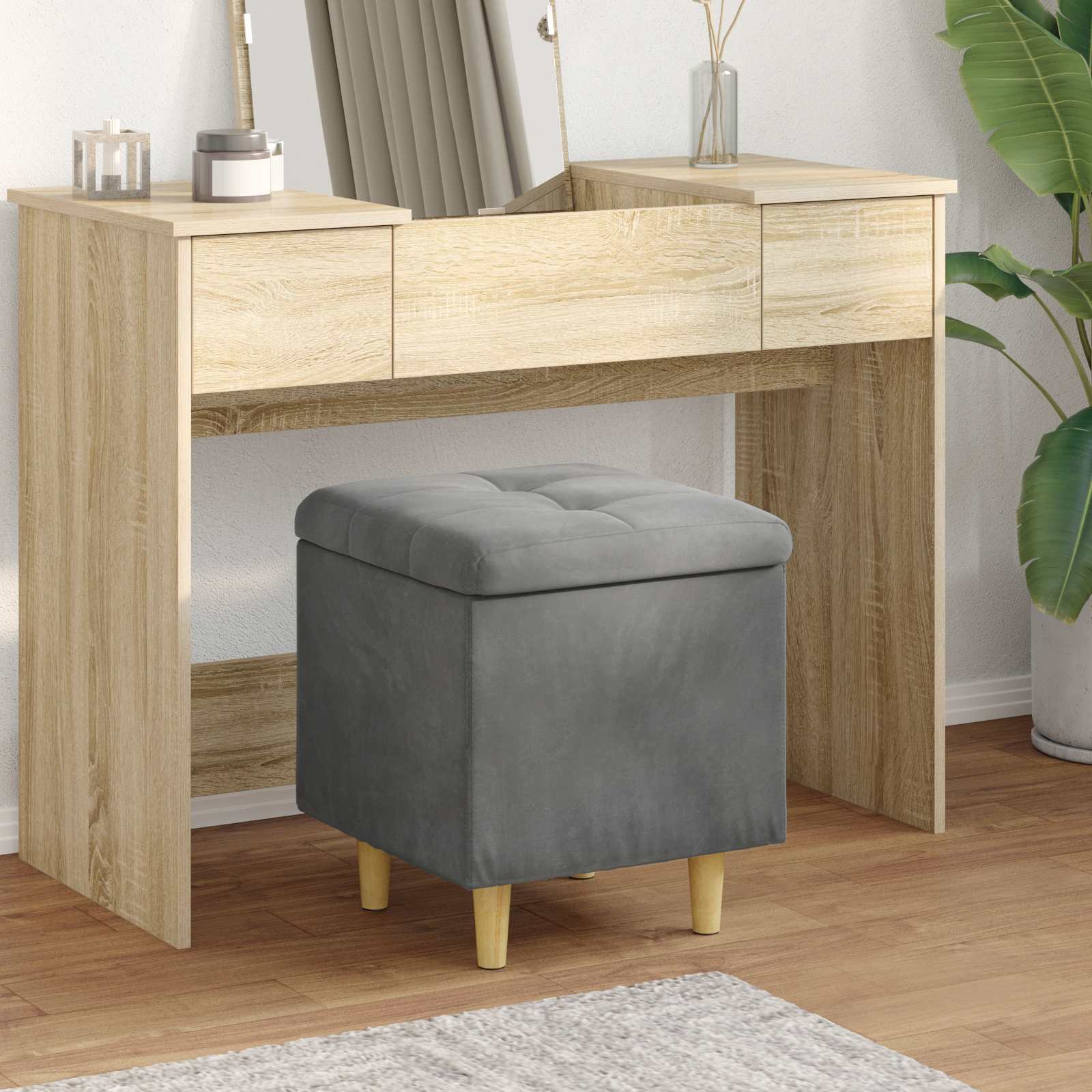 Ottoman med förvaring Mörkgrå 40 x 40 x 45 cm Sammet