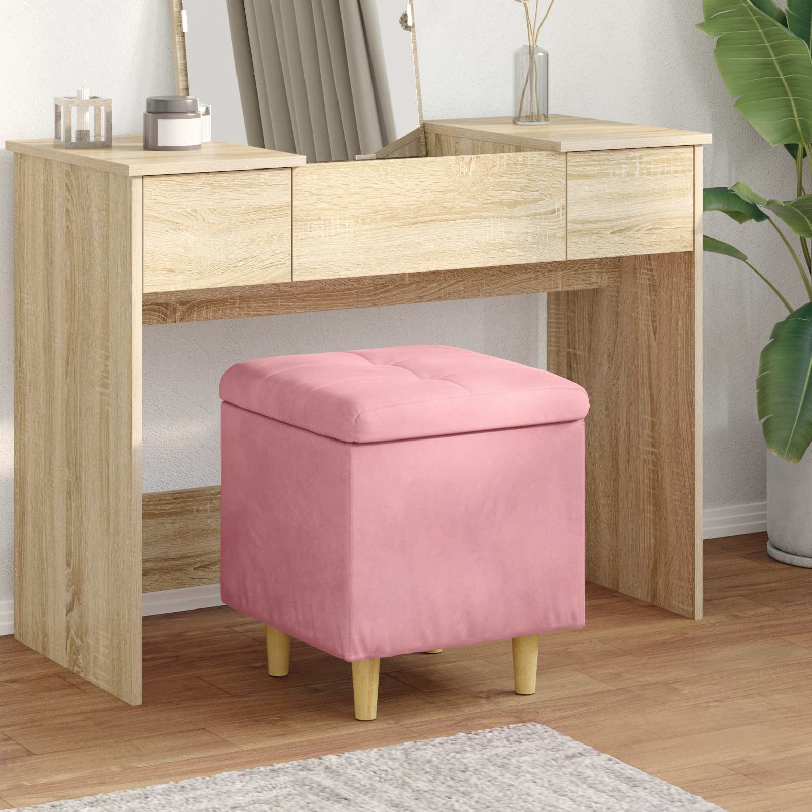 Ottoman med förvaring Rosa 40 x 40 x 45 cm Sammet