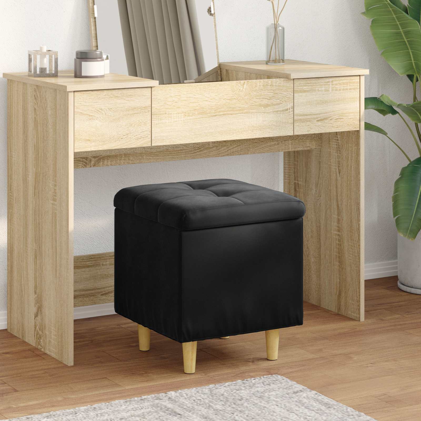 Ottoman med förvaring Svart 40 x 40 x 45 cm Sammet