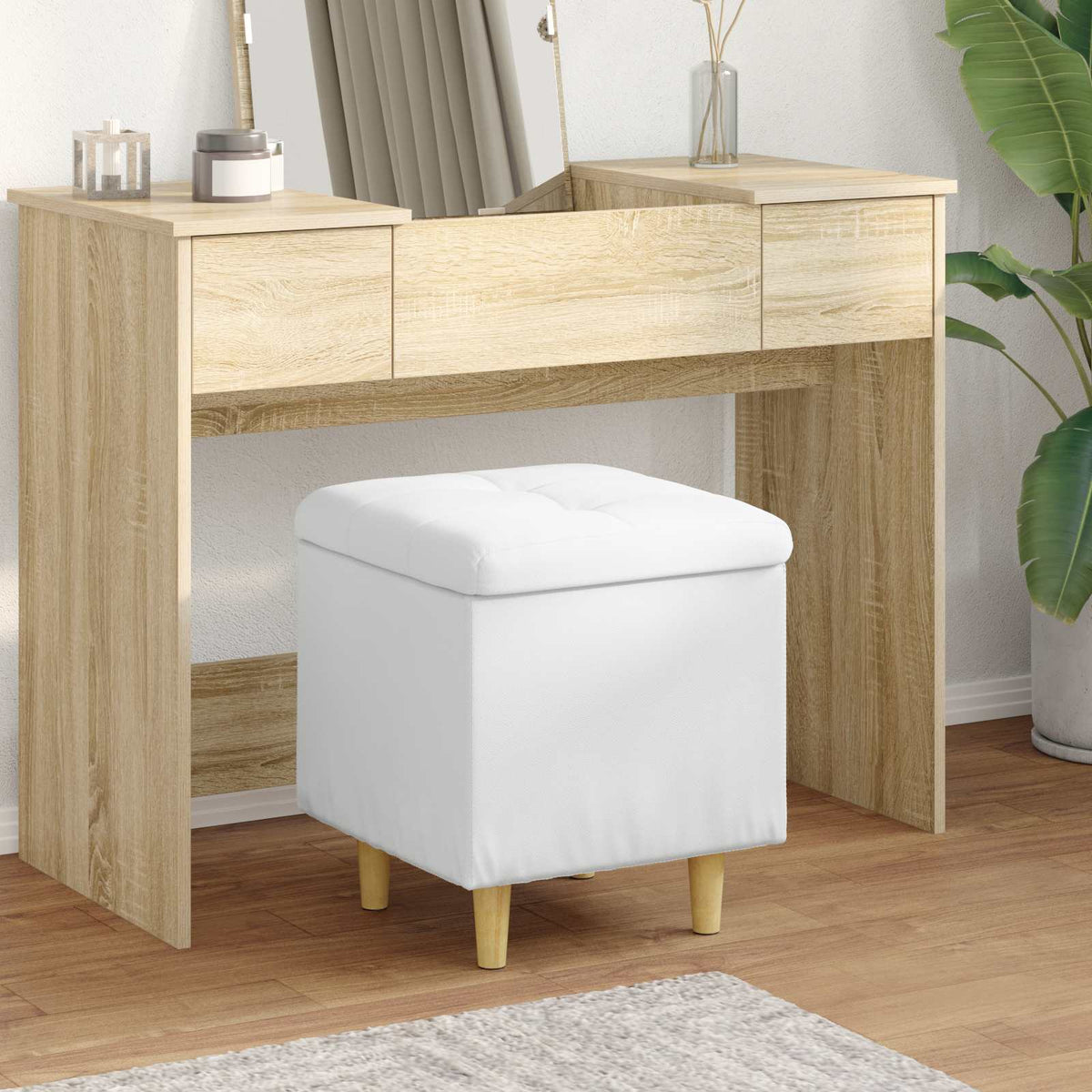 Ottoman med förvaring Vit 40 x 40 x 45 cm Konstläder