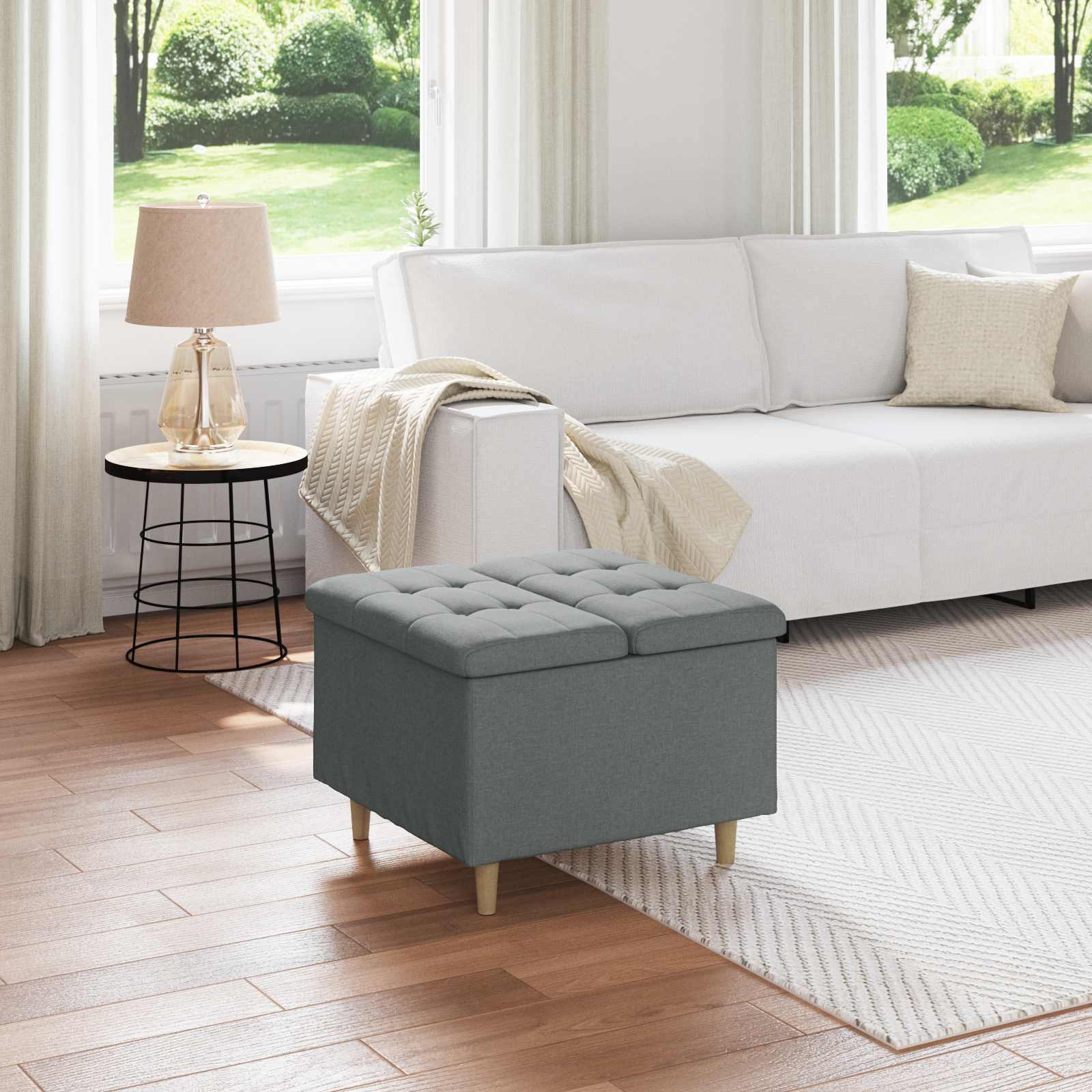 Ottoman med förvaring Mörkgrå 60 x 60 x 45 cm tyg