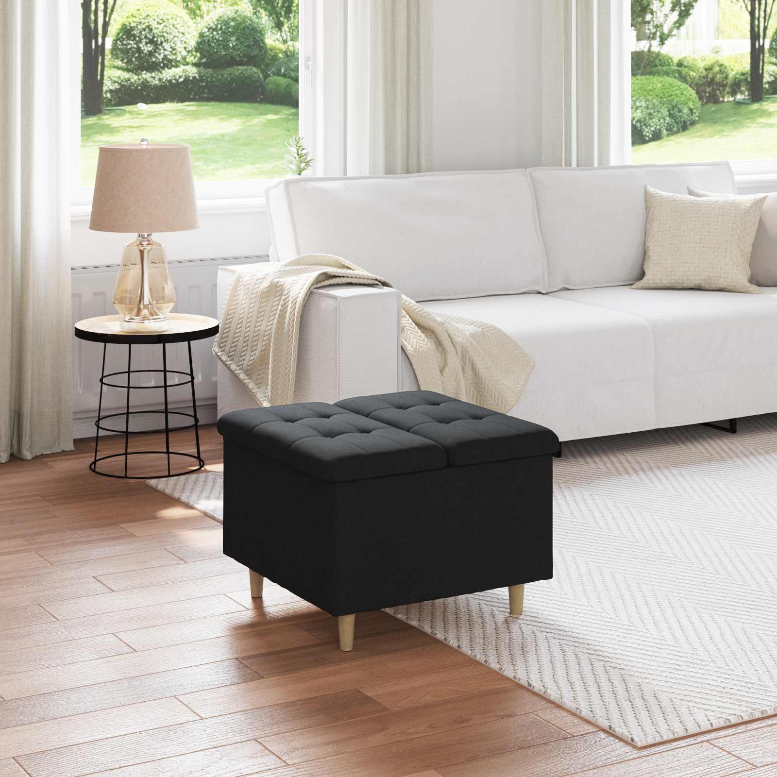 Ottoman med förvaring Svart 60 x 60 x 45 cm tyg