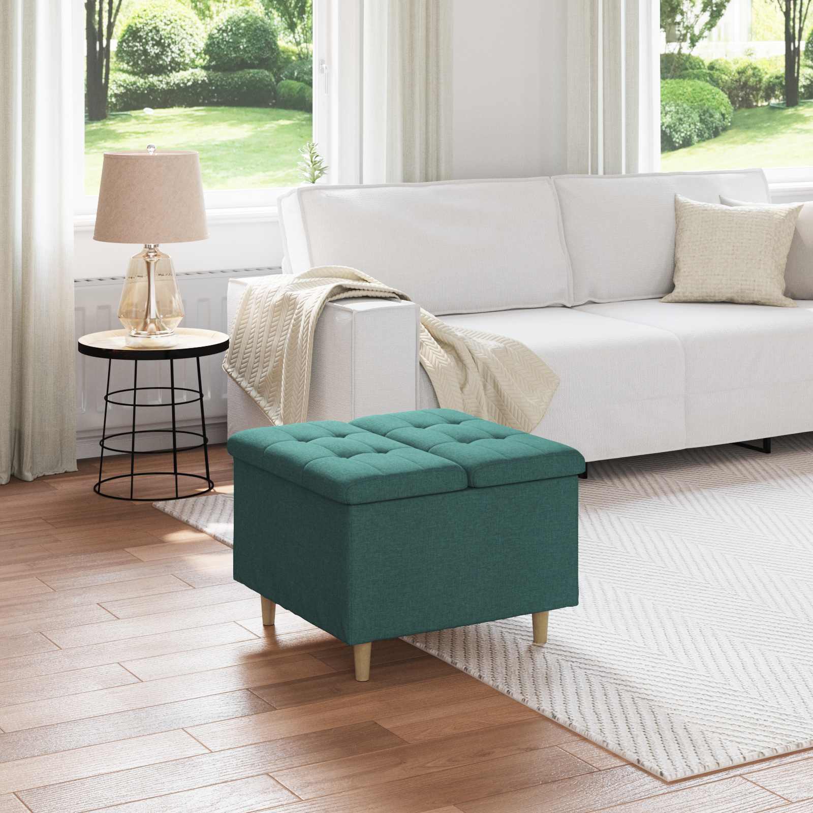 Ottoman med förvaring Mörkgrön 60 x 60 x 45 cm tyg