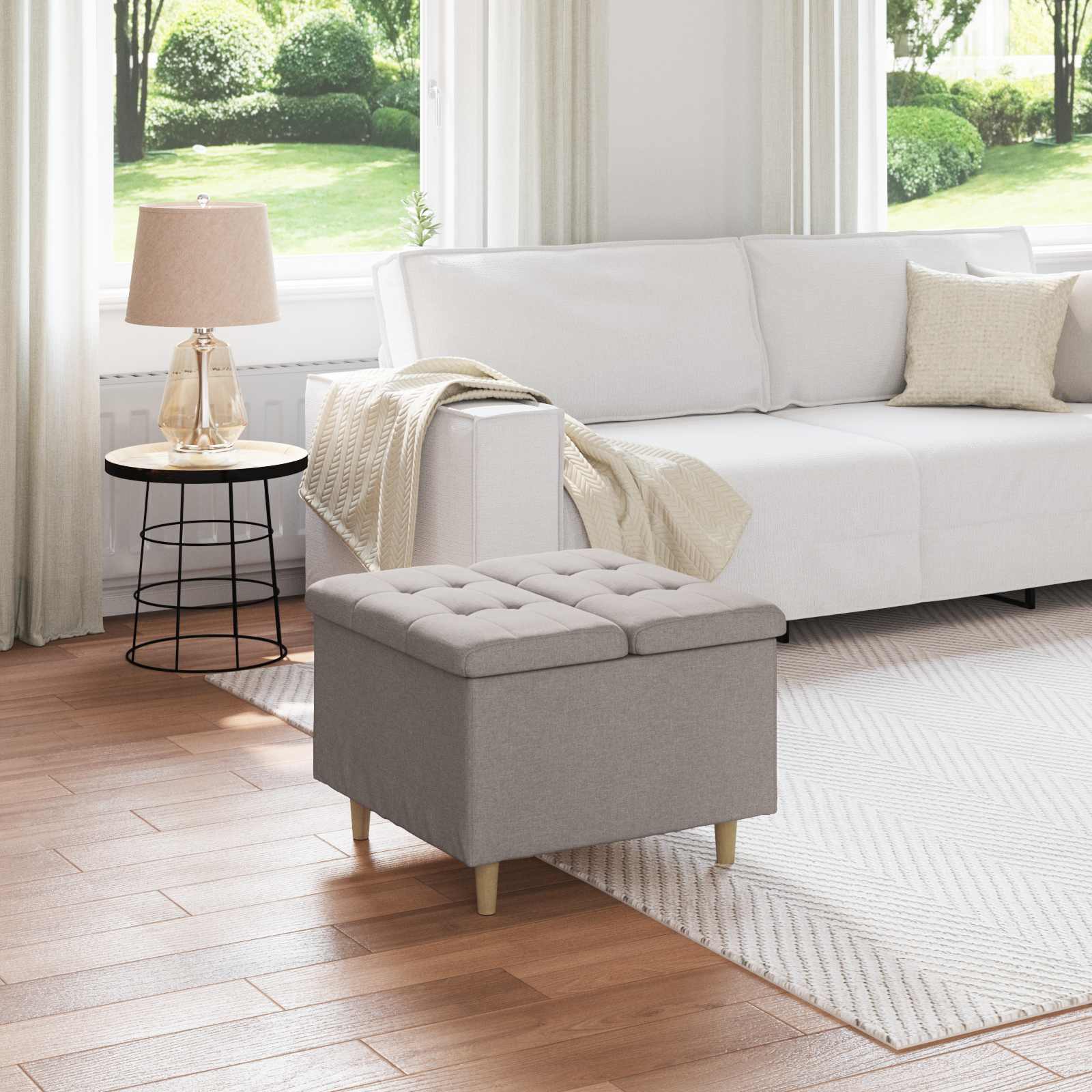 Ottoman med förvaring Taupe 60 x 60 x 45 cm tyg