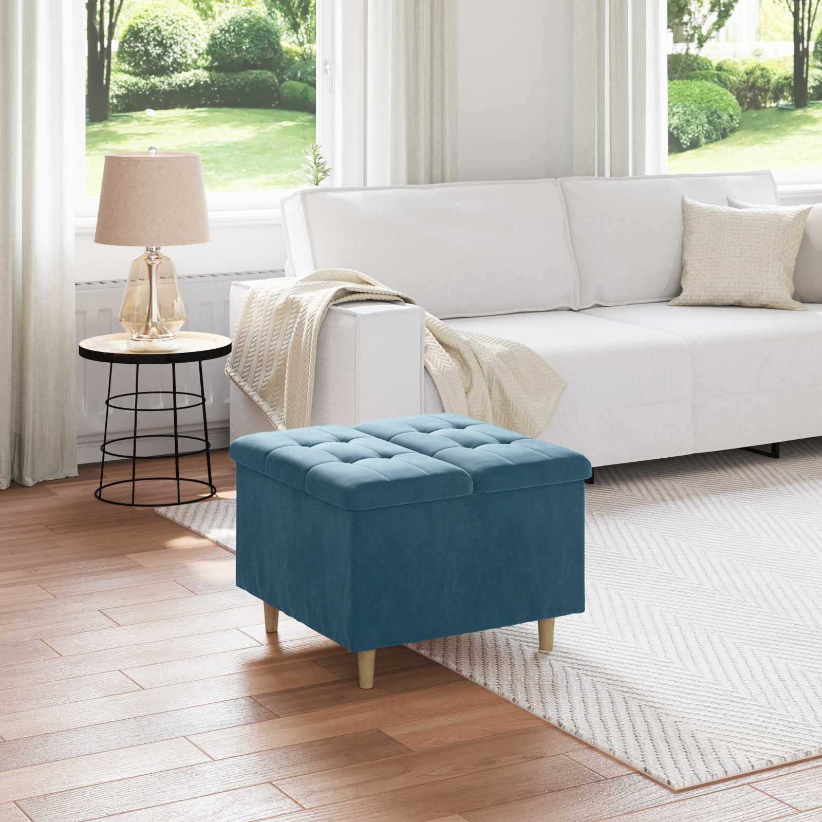 Ottoman med förvaring Blå 60 x 60 x 45 cm Sammet