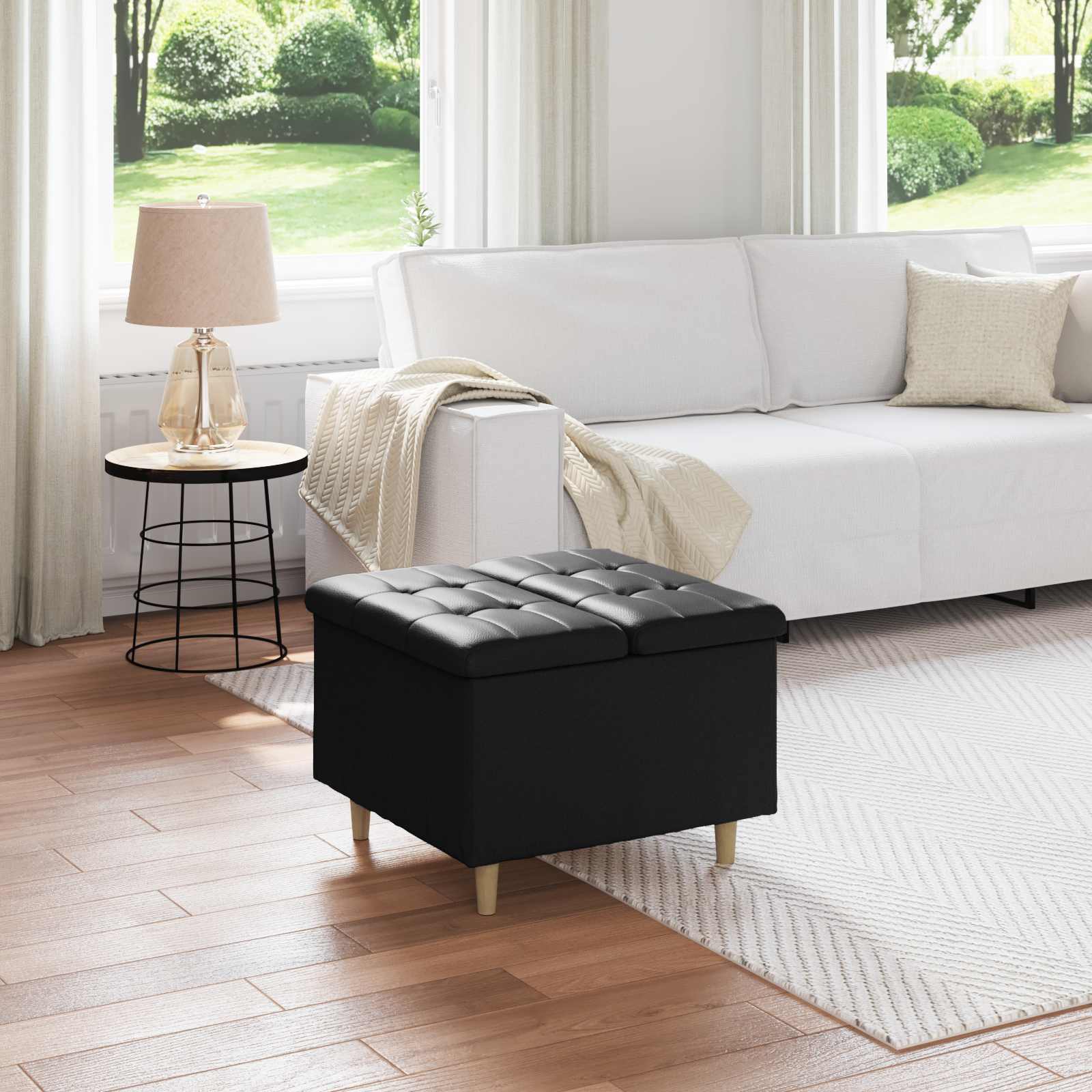 Ottoman med förvaring Svart 60 x 60 x 45 cm Konstläder
