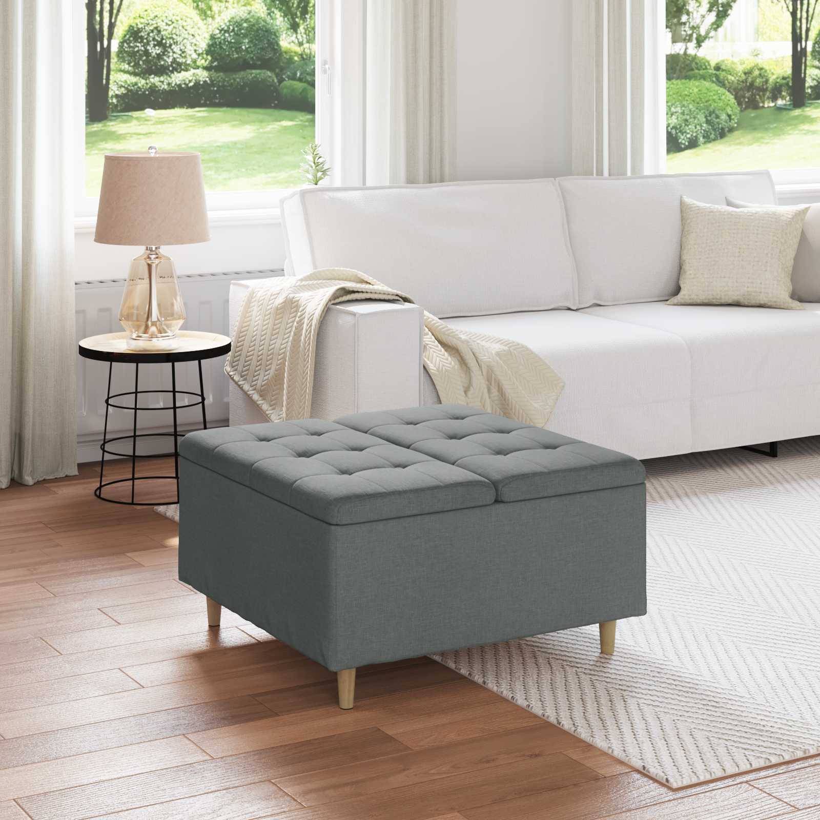Ottoman med förvaring Mörkgrå 80 x 80 x 45 cm tyg