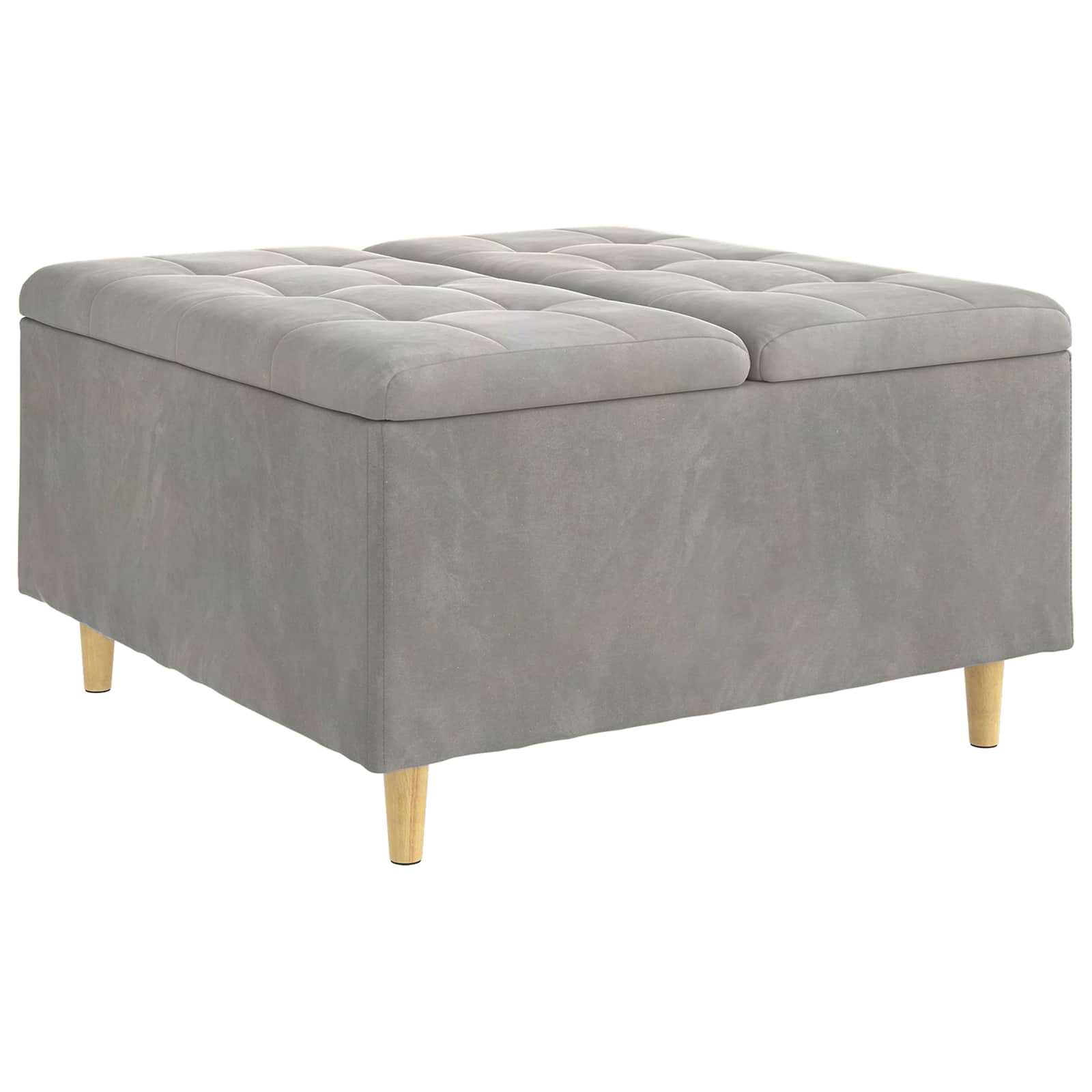 Ottoman med förvaring Ljusgrå 80 x 80 x 45 cm Sammet