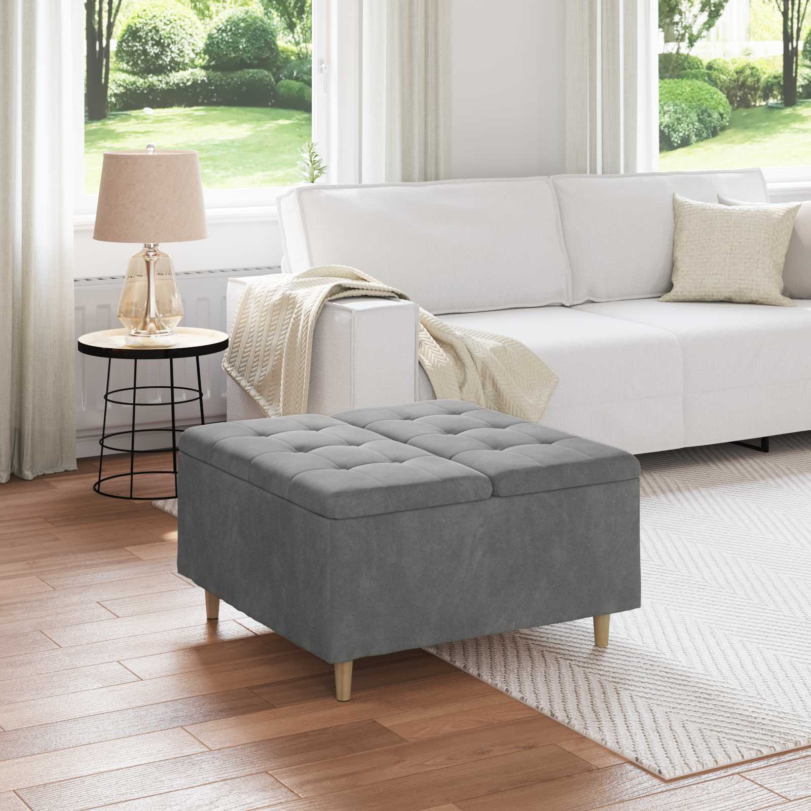 Ottoman med förvaring Mörkgrå 80 x 80 x 45 cm Sammet