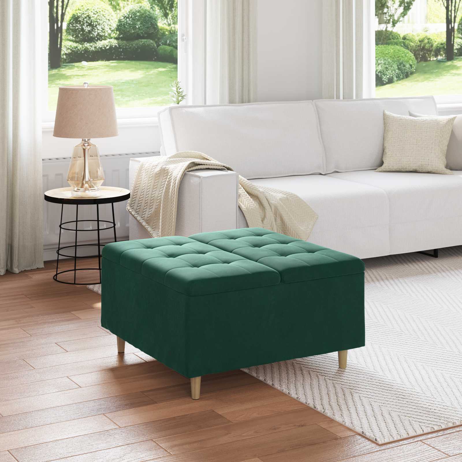 Ottoman med förvaring Mörkgrön 80 x 80 x 45 cm Sammet