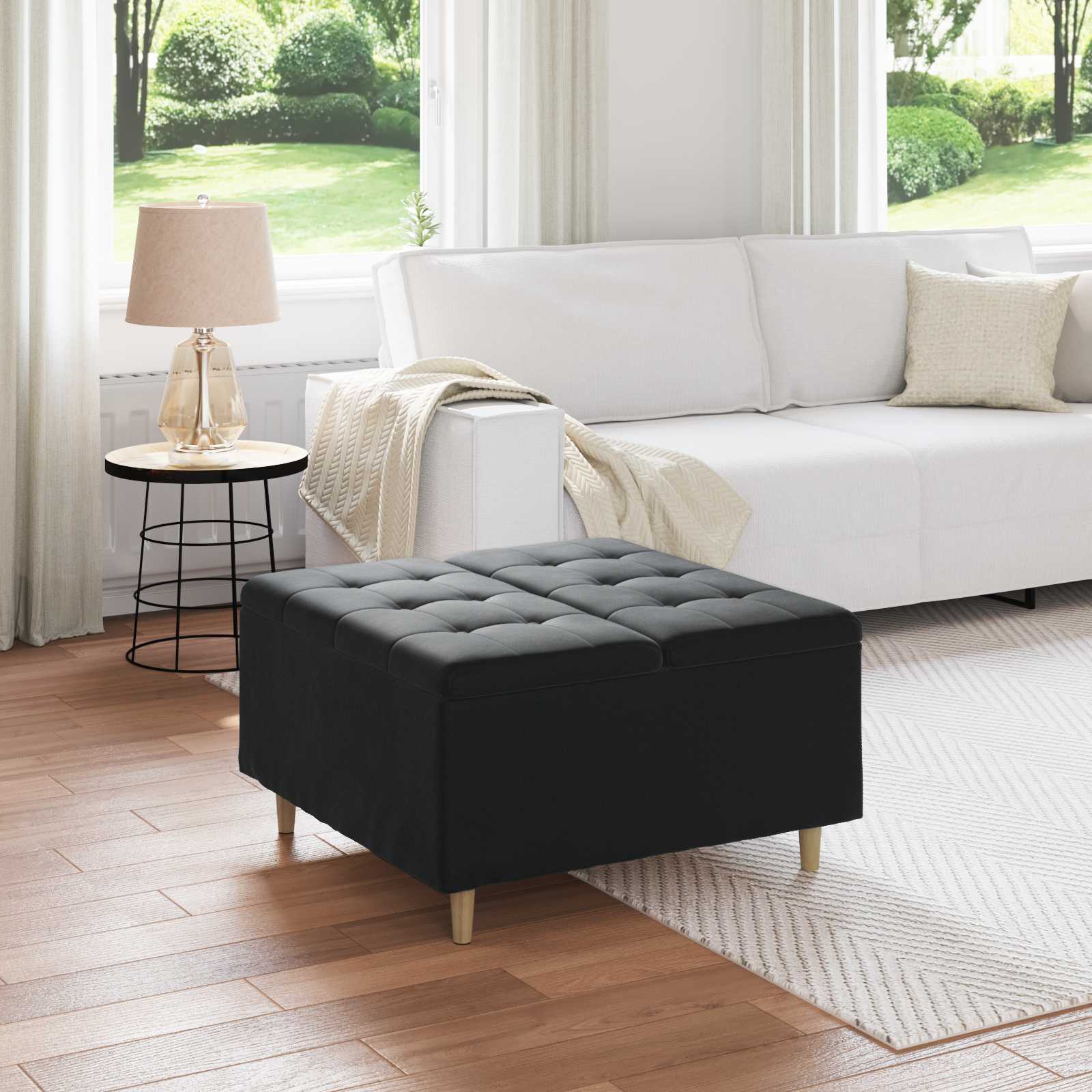 Ottoman med förvaring Svart 80 x 80 x 45 cm Sammet
