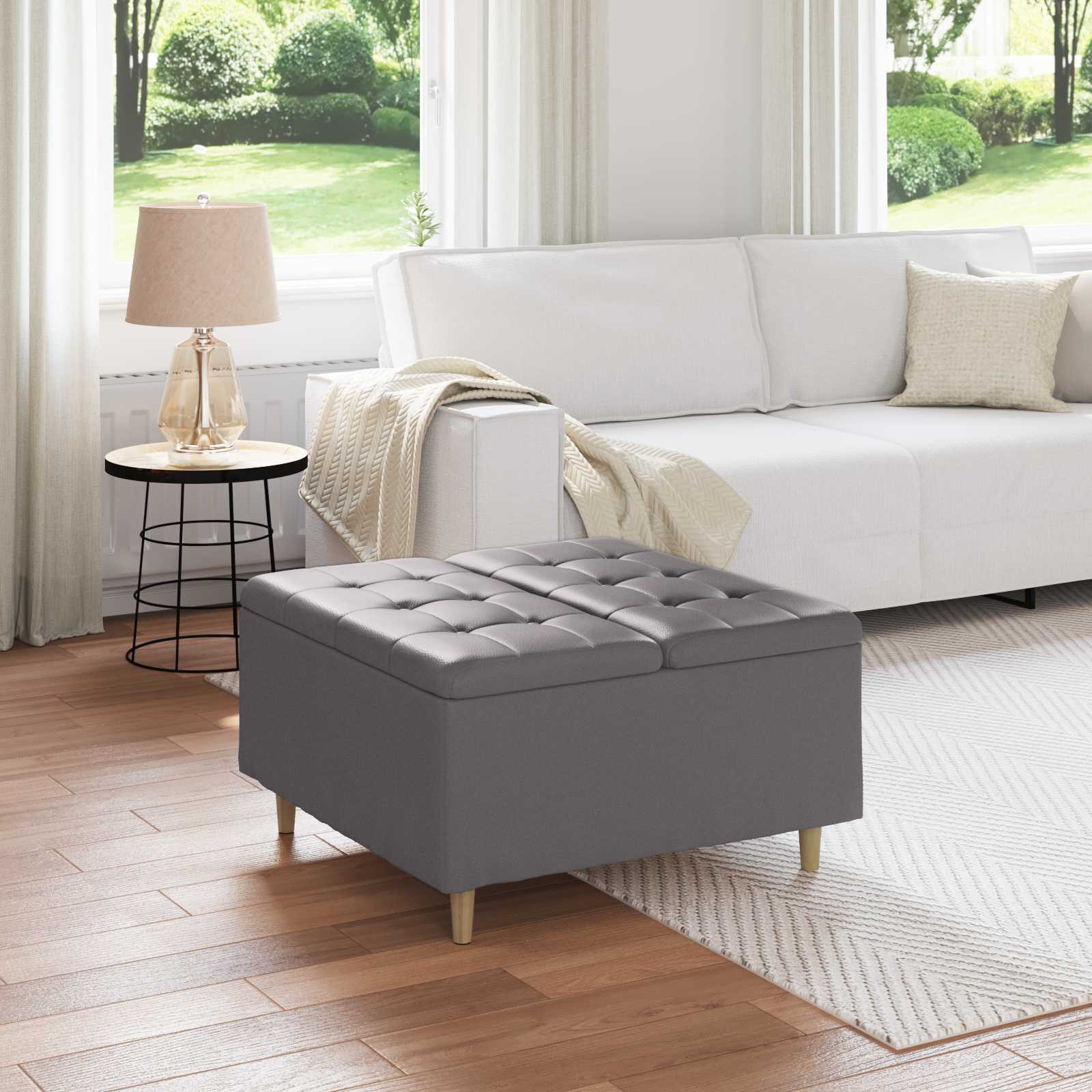 Ottoman med förvaring Grå 80 x 80 x 45 cm Konstläder