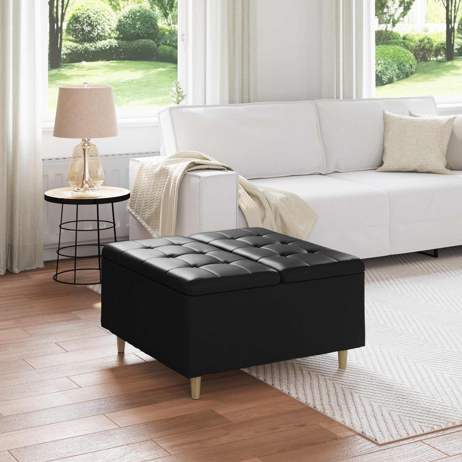 Ottoman med förvaring Svart 80 x 80 x 45 cm Konstläder