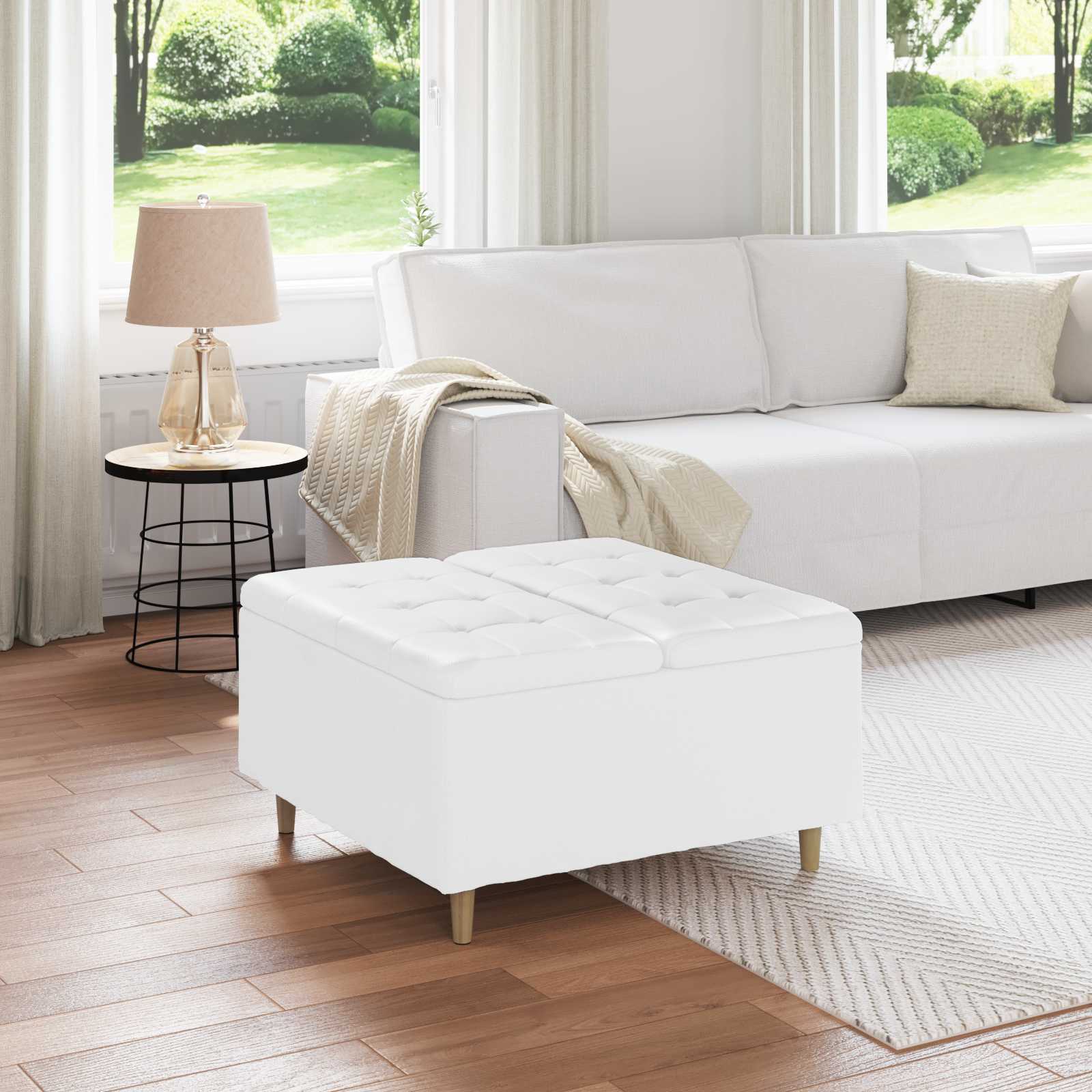 Ottoman med förvaring Vit 80 x 80 x 45 cm Konstläder