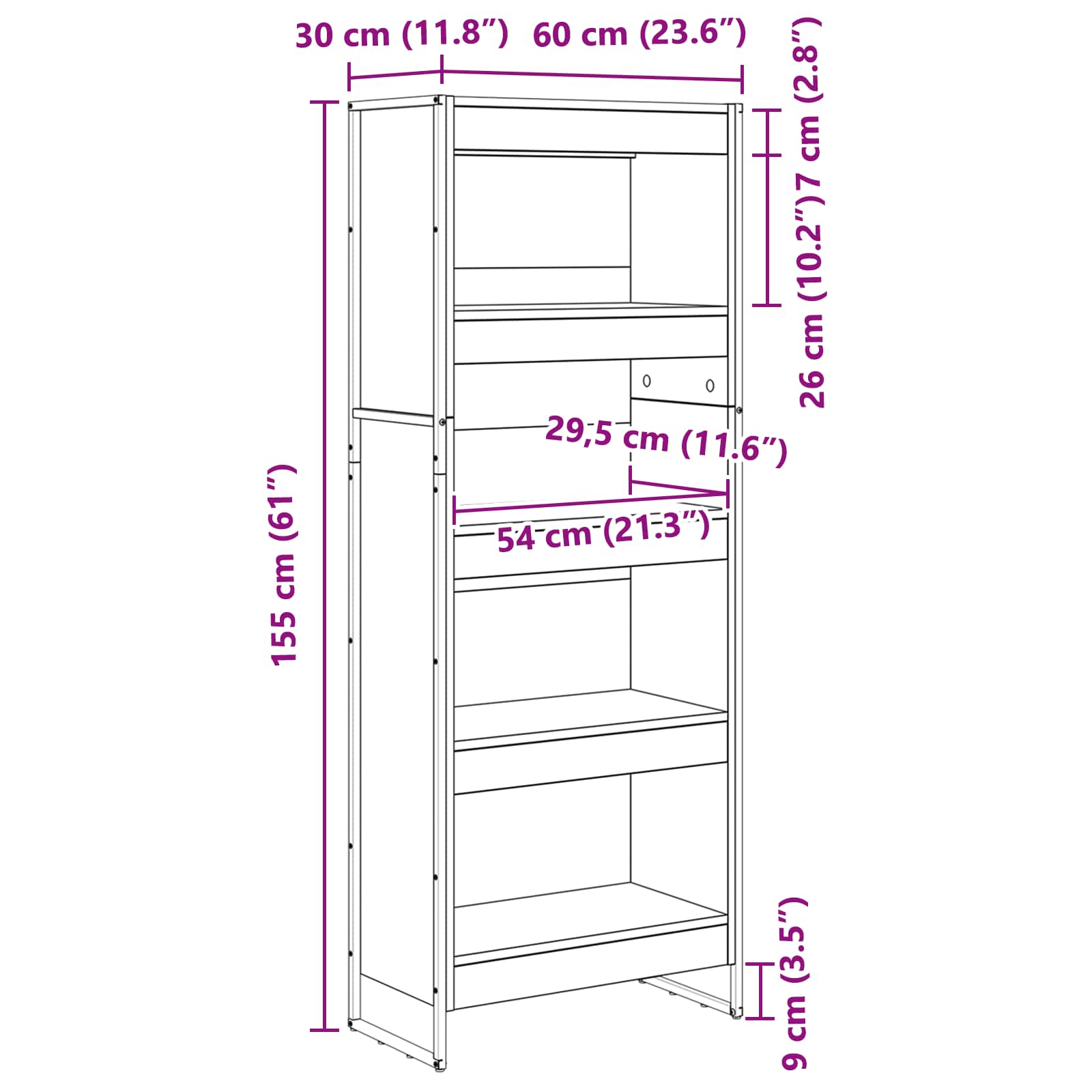 Bokskåp Svart Ek 80 x 30 x 155 cm Konstruerat trä