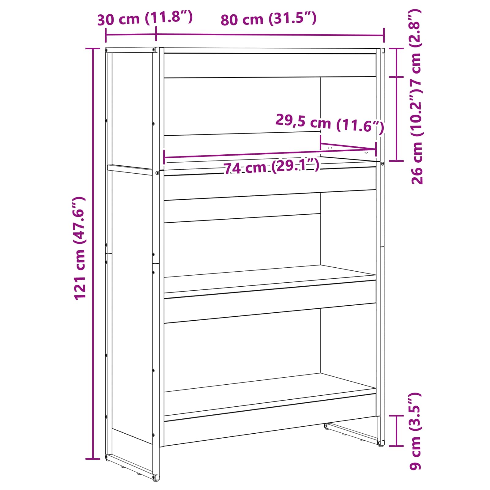 Bokskåp Svart Ek 80 x 30 x 155 cm Konstruerat trä
