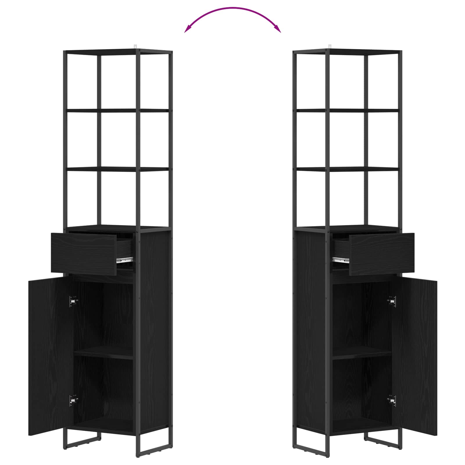 Badrumsskåp med låda Svart Ek 40 x 30 x 180 cm Konstruerat trä