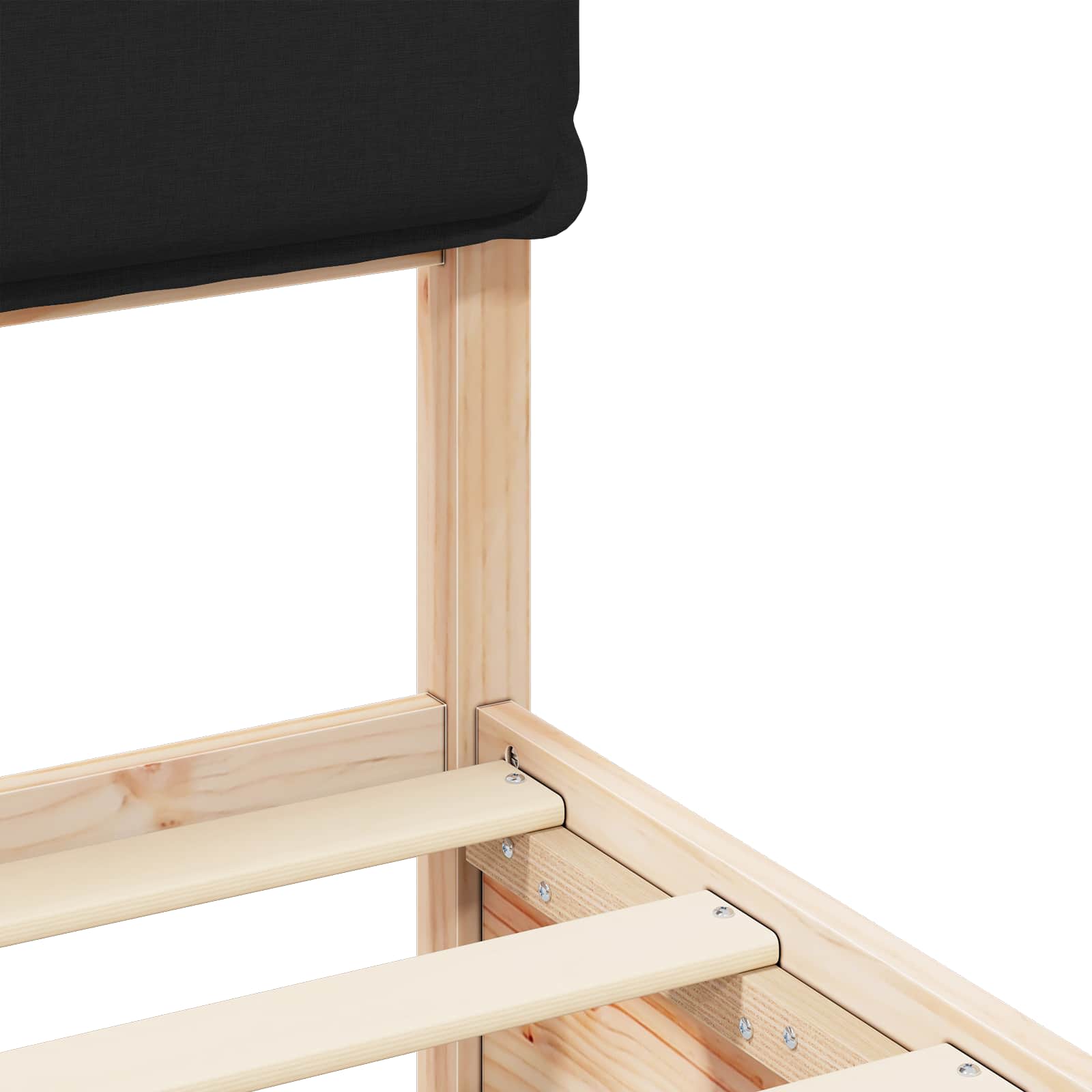 Sängram med Klädd Huvudgavel Svart 120 x 200 cm Massiv furu