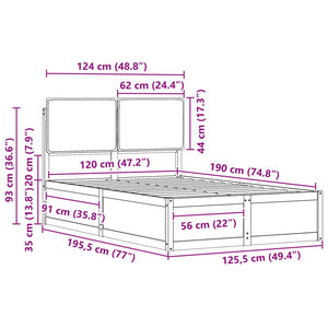 Sängram med Klädd Huvudgavel Taupe 120 x 190 cm Massiv furu