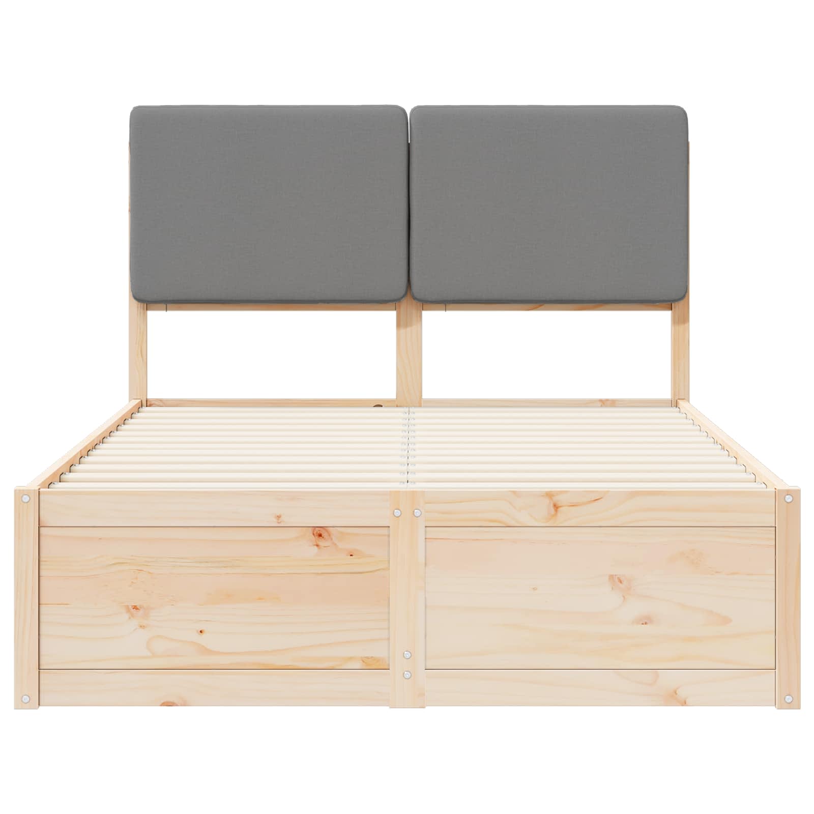 Sängram med Klädd Huvudgavel Ljusgrå 120 x 200 cm Massiv furu