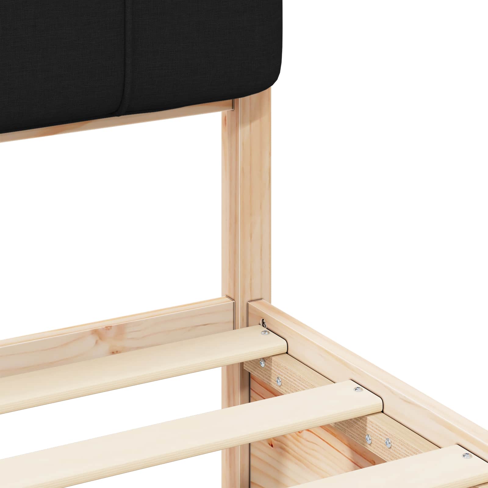 Sängram med Klädd Huvudgavel Svart 120 x 190 cm Massiv furu