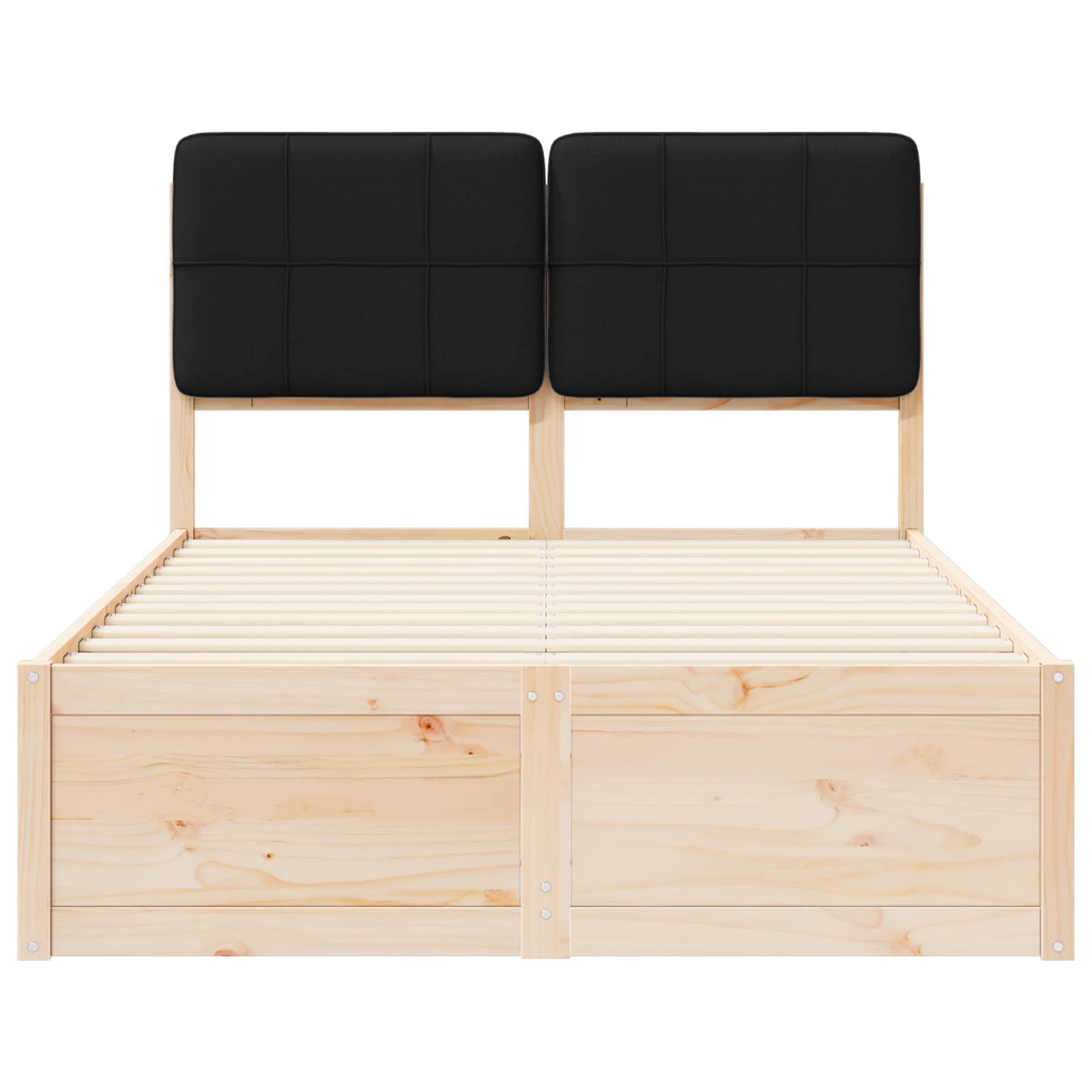 Sängram med Klädd Huvudgavel Svart 120 x 190 cm Massiv furu