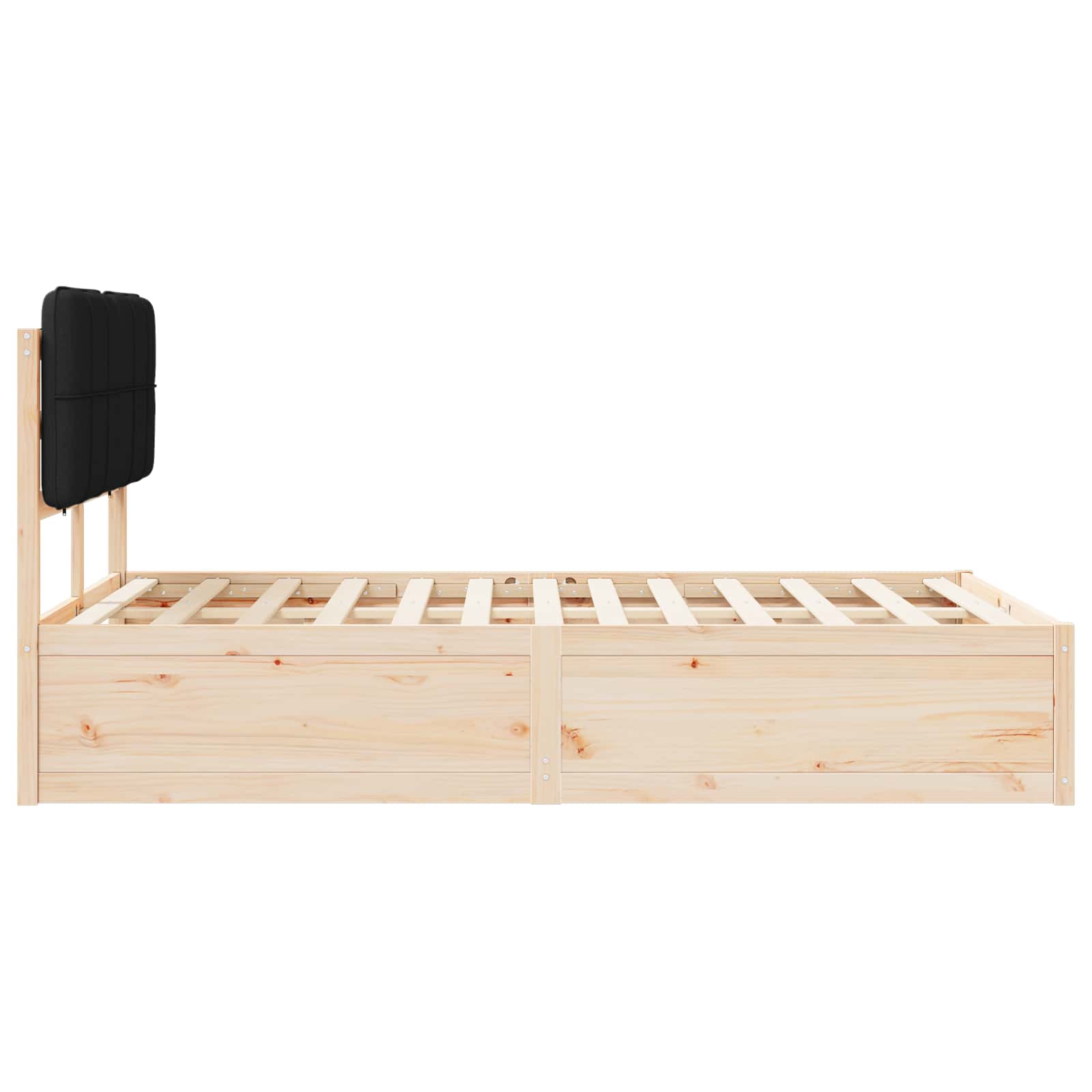 Sängram med Klädd Huvudgavel Svart 120 x 190 cm Massiv furu