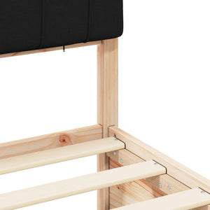 Sängram med Klädd Huvudgavel Svart 120 x 200 cm Massiv furu