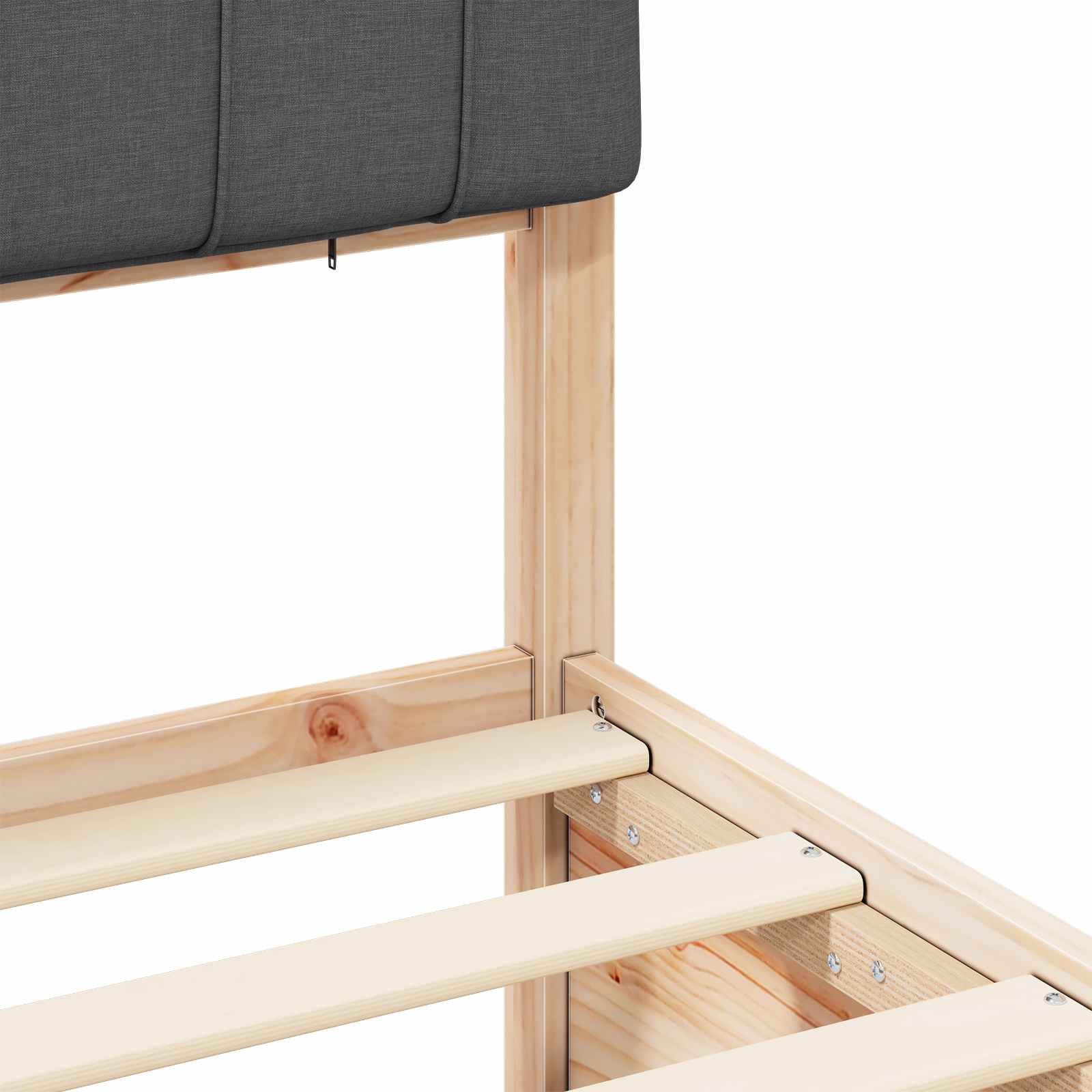 Sängram med Klädd Huvudgavel Mörkgrå 120 x 190 cm Massiv furu