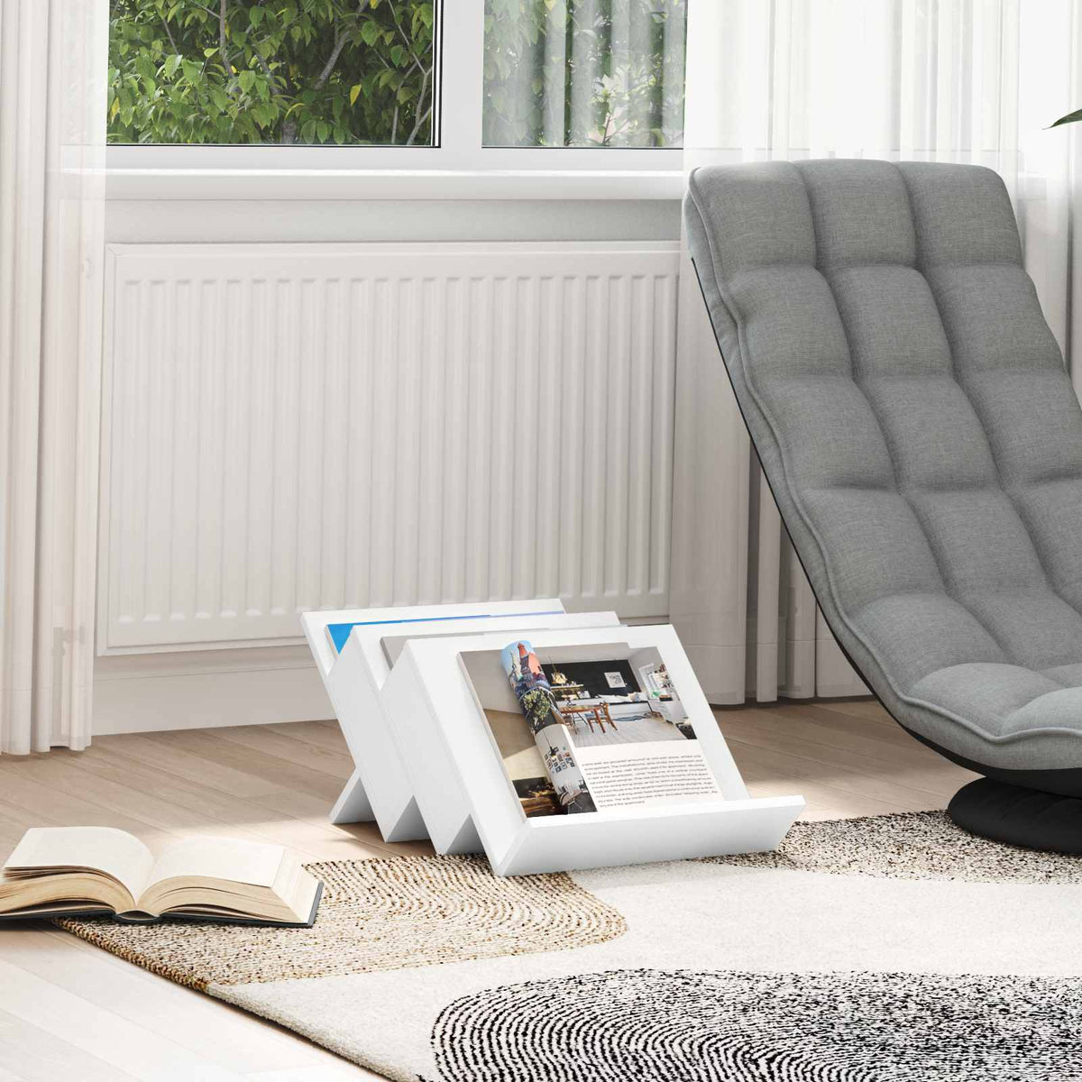 Tidningshylla med hylla Vit 53 x 40 x 28,5 cm Konstruerat trä