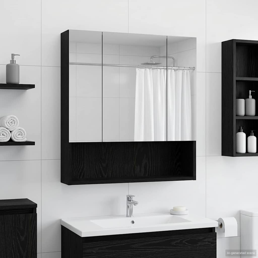 Badrumsspegelskåp Svart Ek 60 x 14.5 x 70 cm Konstruerat trä