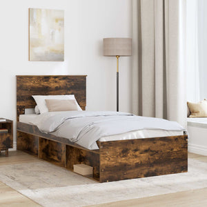 Sängram med huvudgavel Rökt ek 90 x 200 cm Konstruerat trä