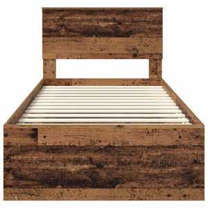 Sängram med huvudgavel Gammalt trä 90 x 200 cm Konstruerat trä