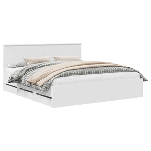 Sängram med låda med huvudgavel Vit 200 x 200 cm Ingenjörsträ