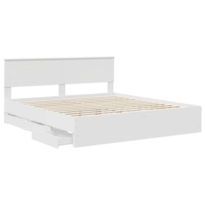 Sängram med låda med huvudgavel Vit 200 x 200 cm Ingenjörsträ