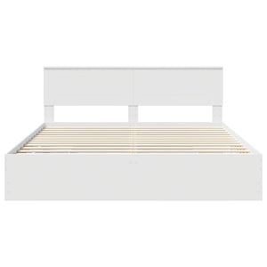 Sängram med låda med huvudgavel Vit 200 x 200 cm Ingenjörsträ