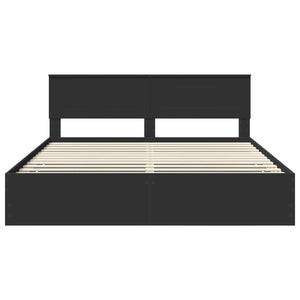 Sängram med låda med huvudgavel Svart 200 x 200 cm Ingenjörsträ