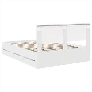 Sängram med låda med huvudgavel Vit 150 x 200 cm Ingenjörsträ