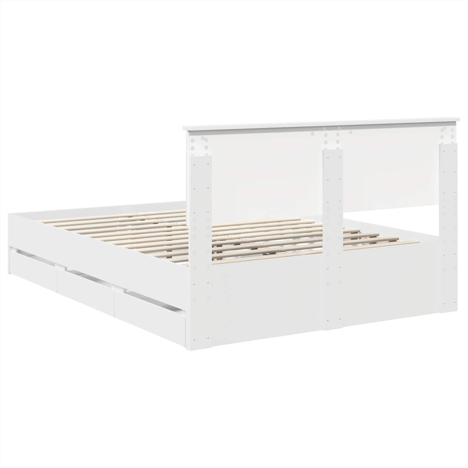 Sängram med låda med huvudgavel Vit 140 x 190 cm Ingenjörsträ