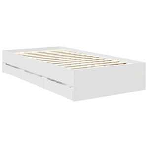 Sängram med låda med huvudgavel Vit 100 x 200 cm Ingenjörsträ