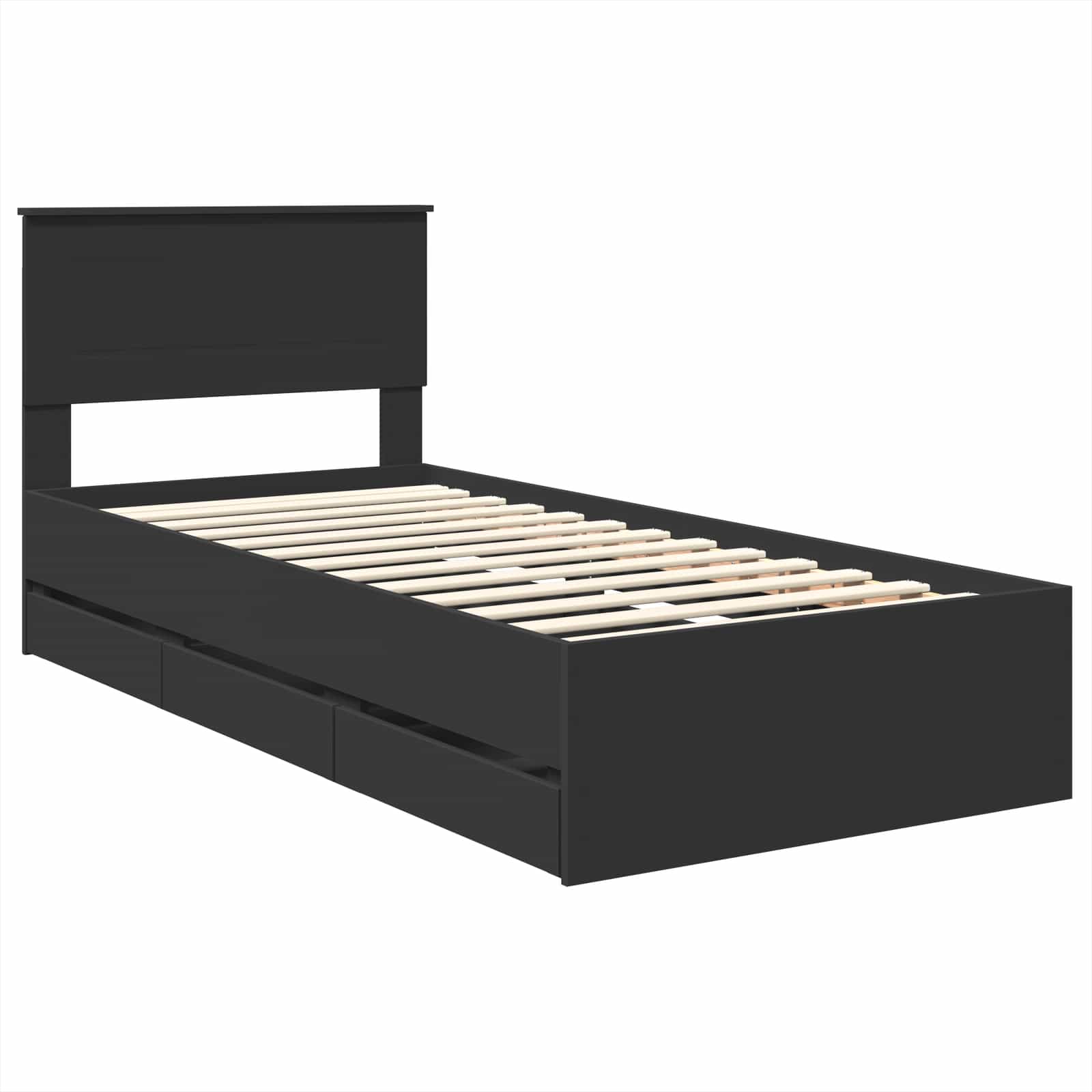 Sängram med låda med huvudgavel Svart 100 x 200 cm Ingenjörsträ