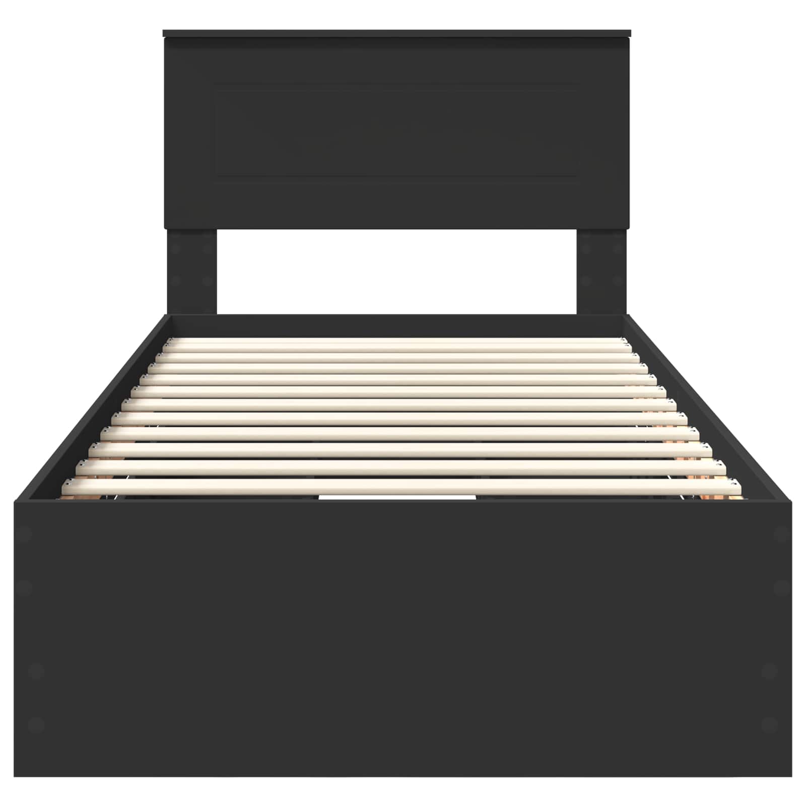 Sängram med låda med huvudgavel Svart 100 x 200 cm Ingenjörsträ