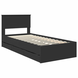 Sängram med låda med huvudgavel Svart 75 x 190 cm Ingenjörsträ