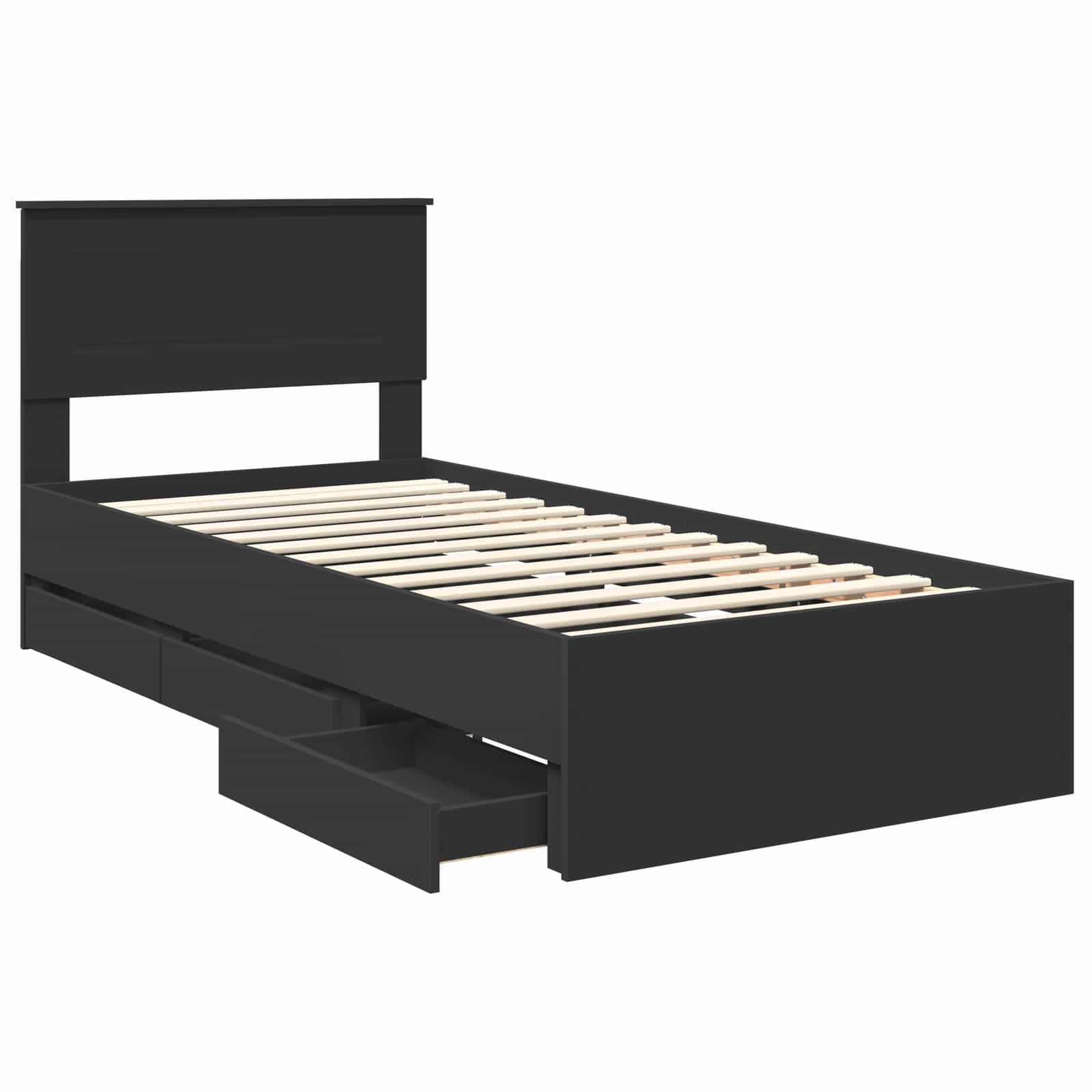 Sängram med låda med huvudgavel Svart 75 x 190 cm Ingenjörsträ