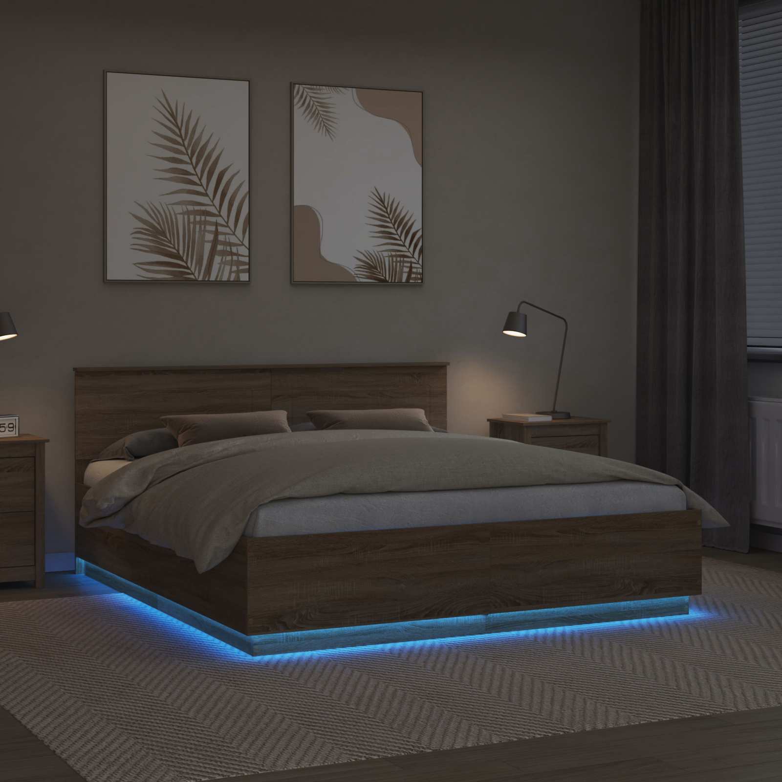 Sängram med huvudgavel Sonoma-ek 200 x 200 cm Konstruerat trä