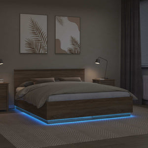 Sängram med huvudgavel Sonoma-ek 200 x 200 cm Konstruerat trä